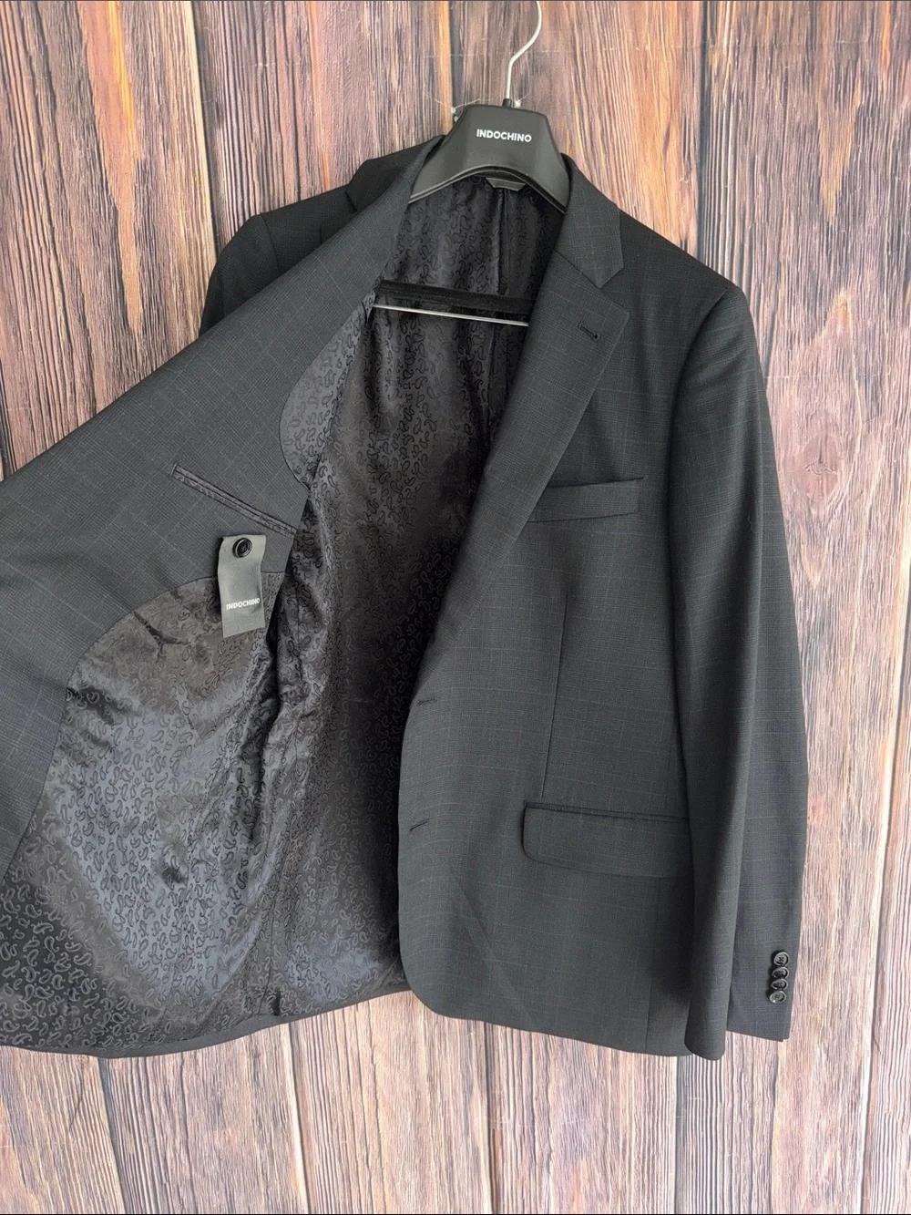 Indochino 100% Wool Sport Coat Blazer Charcoal Gray Check Custom